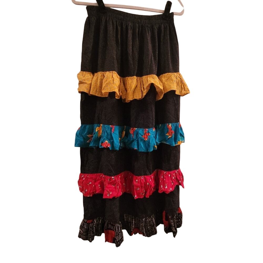 Vtg Ruffled Patchwork Broomstick Tiered Maxi Skirt Polka-Dot OS USA Made